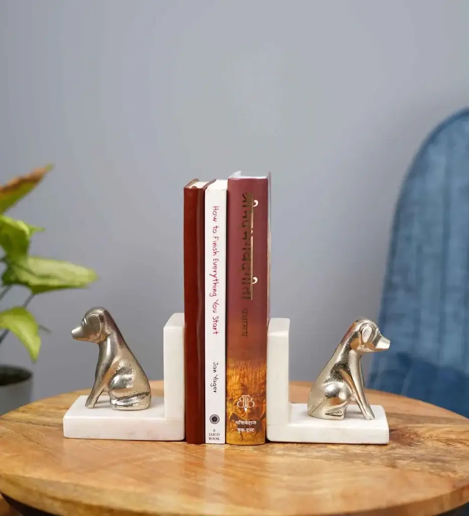 Aluminium Silver Vintage Style Decorative Dog Bookend