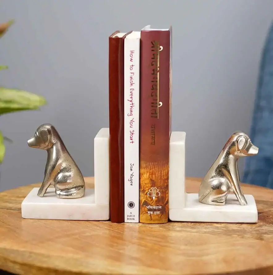 Aluminium Silver Vintage Style Decorative Dog Bookend
