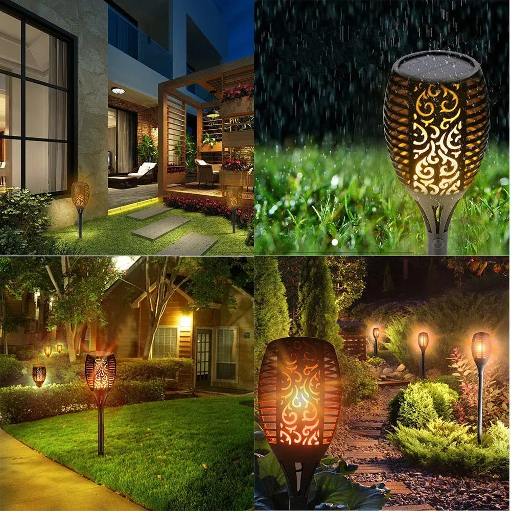 outdoor solar lights with fliikering mode and auto on off at dusk and dawn.